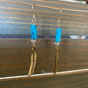 14k gold filled, Turquoise with dangling feather earrings
